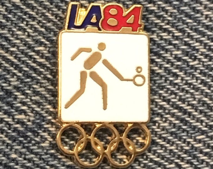 Tennis Olympic Pin ~ 1984 Los Angeles ~ LA ~ White ~ Pictogram ~ Cloisonné ~ small size version