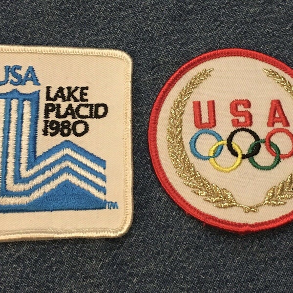 Olympic Sew-On Embroidery Patch ~ Lot of 2 ~ USA 5-Rings & 1980 Lake Placid Logo