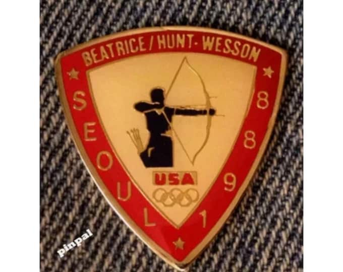 Archery Olympic Pin ~ Sponsor ~ Beatrice ~ Hunt ~ Wesson ~ 1988 Seoul, Korea