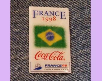 1998 World Cup Soccer ~ Vintage Football Pin ~ Flag ~ Brazil ~ Coca Cola ~ Coke ~ Sponsor