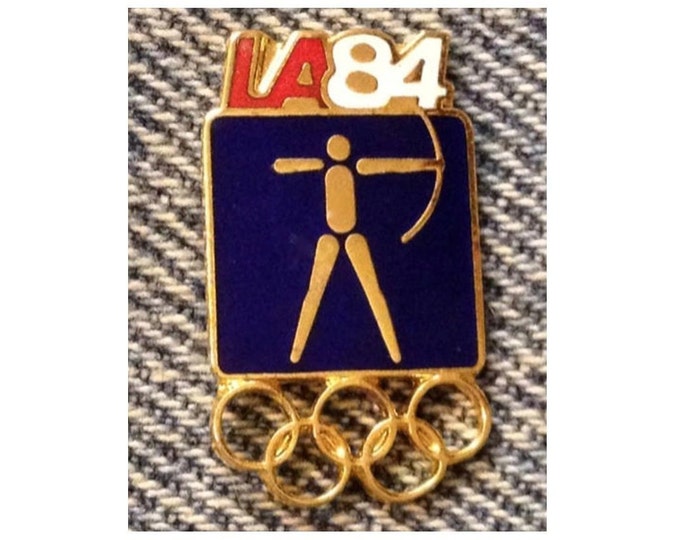 Archery Olympic Pin ~ 1984 Los Angeles ~ LA ~ Blue ~ Pictogram ~ Cloisonné ~ small size version