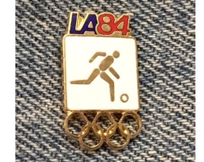 Soccer Olympic Pin ~ 1984 Los Angeles ~ LA ~ White ~ Pictogram ~ Cloisonné ~ small size version
