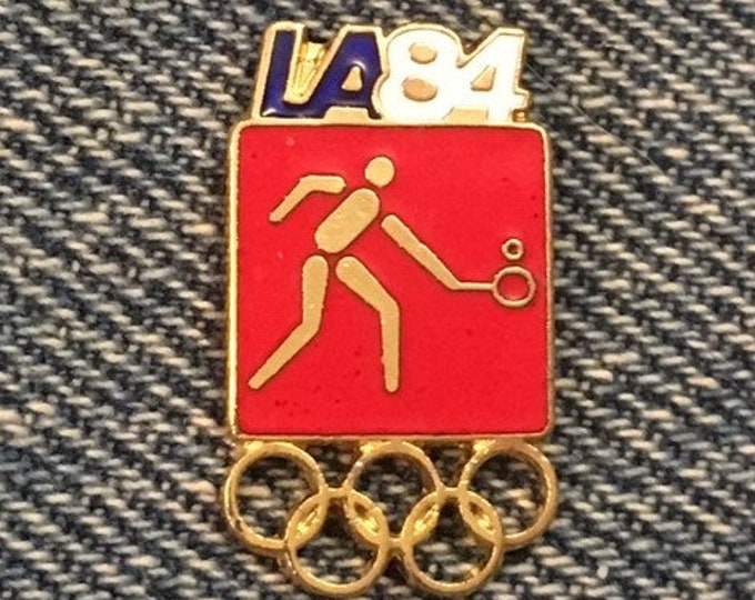 Tennis Olympic Pin ~ 1984 Los Angeles ~ LA ~ Red ~ Pictogram ~ Cloisonné ~ small size version