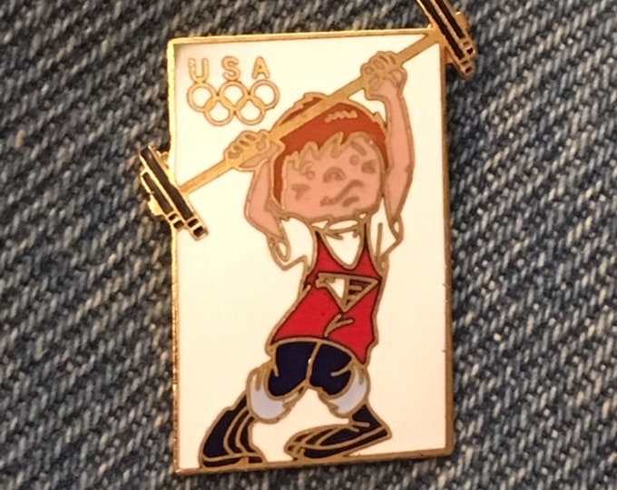 Weightlifting Olympic Pin ~ 1988 Seoul ~ from Hanna-Barbera Olympikids Cartoon Collection