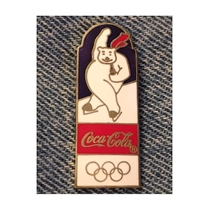 Speed Skating Olympic Pin~1994 Lillehammer~undated~Coke Polar Bear~Coca Cola 