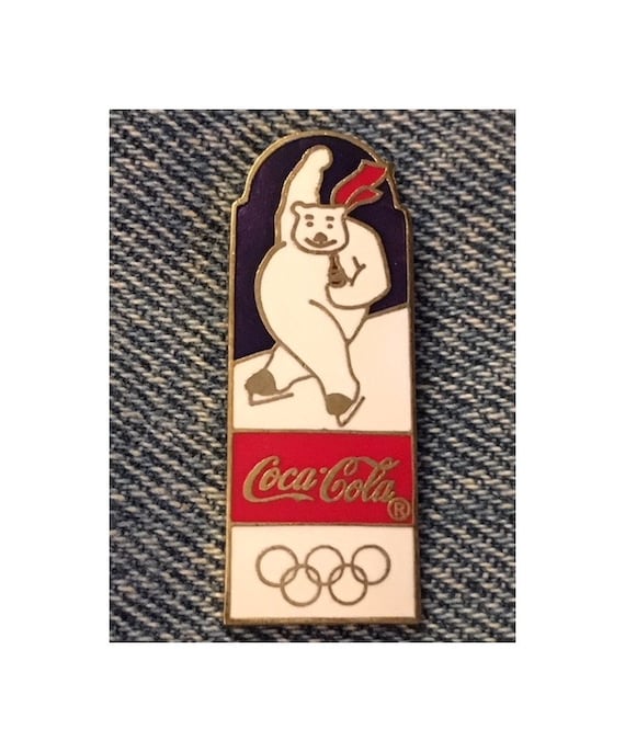 1994 Coke Polar Bear Pin ~ Lillehammer ~ Sponsor Coca Cola ~ Speed