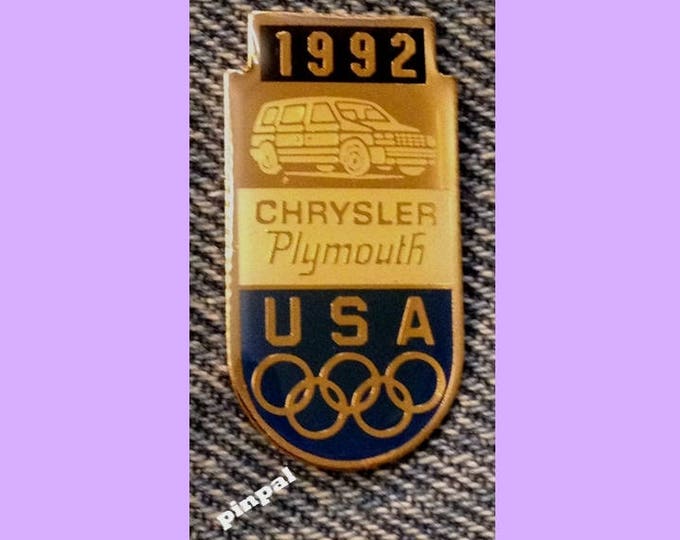 1992 Chrysler Plymouth Olympic Pin ~ Mini Van ~ USA Team ~  Gold Tone ~ Barcelona ~ Albertville