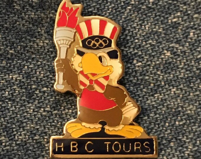 1984 Olympics Pin ~ Mascot Sam the Eagle ~ Los Angeles ~ LA ~ Sponsor ~ HBC Tours