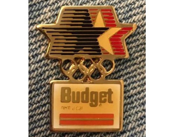 Budget Rent a Car Olympic Sponsor Pin ~ 1984 Los Angeles with Stars in Motion Logo