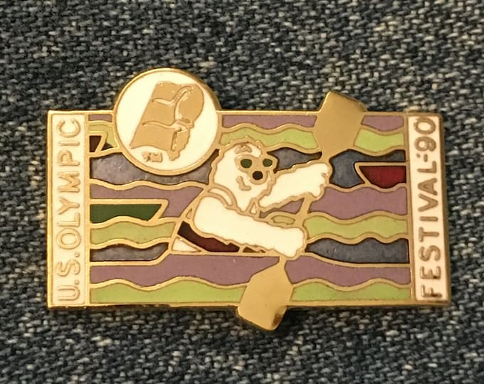 Kayak - Canoe Lapel Pin Badge ~ U.S. Olympic Festival ~ 1990 ~ Mascot Willie