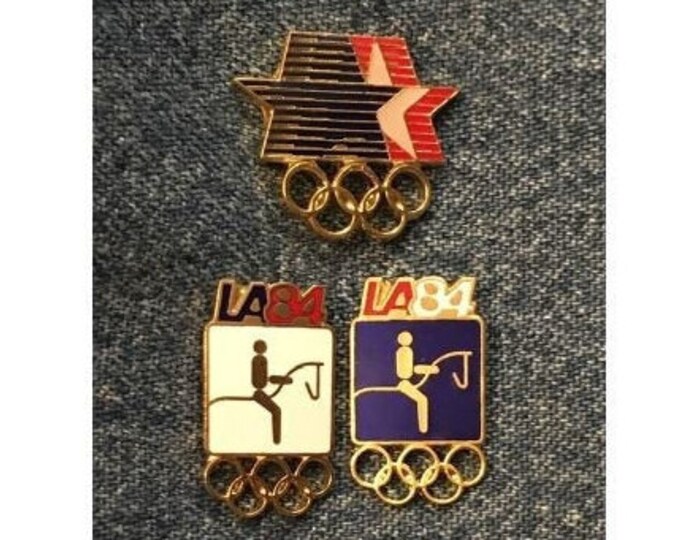 Equestrian Olympic Pin Badge ~ Set of 3 ~ Pictogram ~ 1984 Los Angeles ~ LA ~ vintage cloisonne