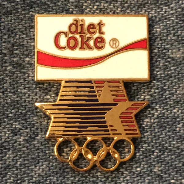 diet Coke Pin ~ 1984 Olympics at Los Angeles with Stars in Motion Logo and 5 Rings