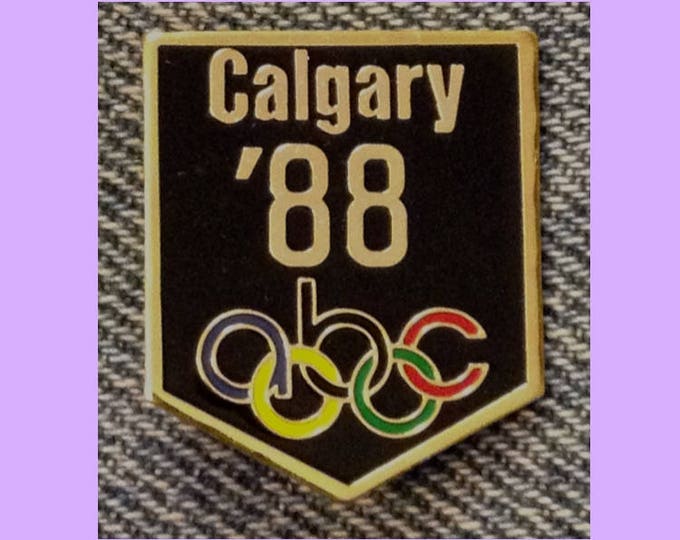 Calgary 1988 Olympic Media Brooch Pin ~ abc TV Network Sponsor ~ Black