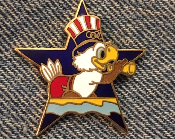 Rowing Olympic Pin ~ Mascot Sam the Eagle ~ 1984 Los Angeles Summer Games ~ LA  84 ~ Cloisonné~Blue Star