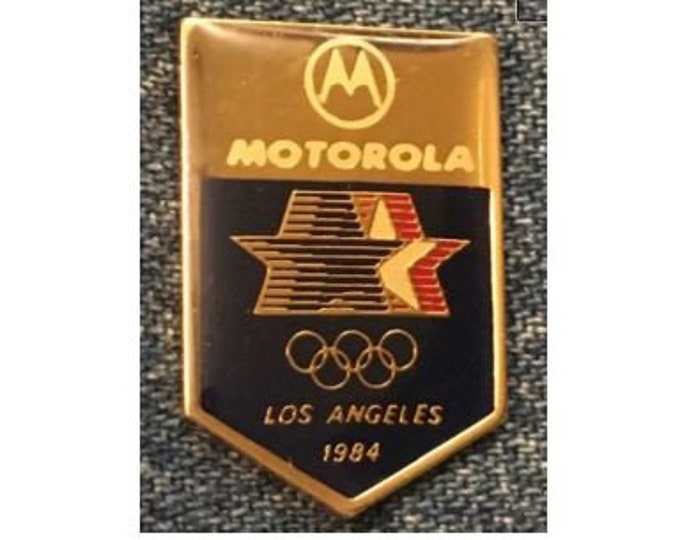 1984 Olympic Pin ~ Los Angeles Olympic Games ~ Sponsor ~ Motorola ~ Red Background ~ Stars in Motion '84 Logo