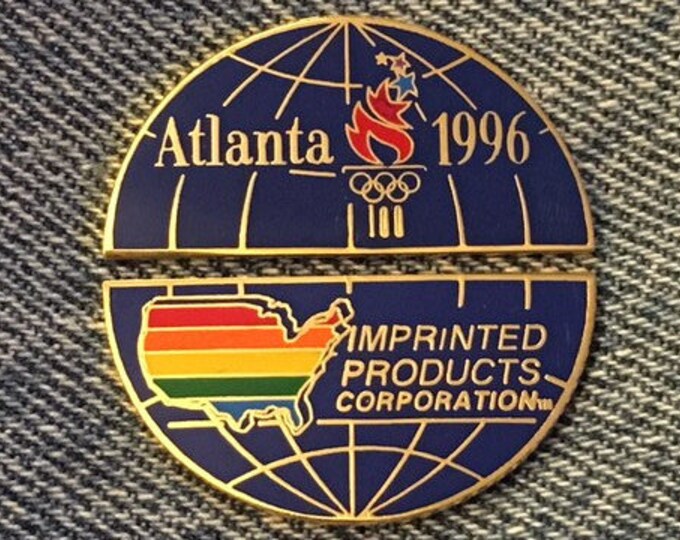 Set of 2 Olympic Lapel Pins ~ 1996 Atlanta Summer Games ~ Imprinted Products ~ with case