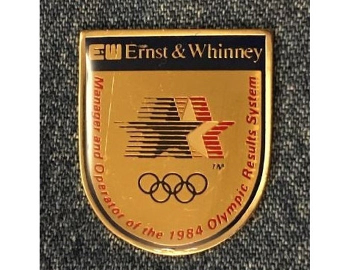 Ernst & Whinney Olympic Sponsor Pin ~ 1984 Los Angeles with Stars in Motion Logo ~ Accountancy Firm