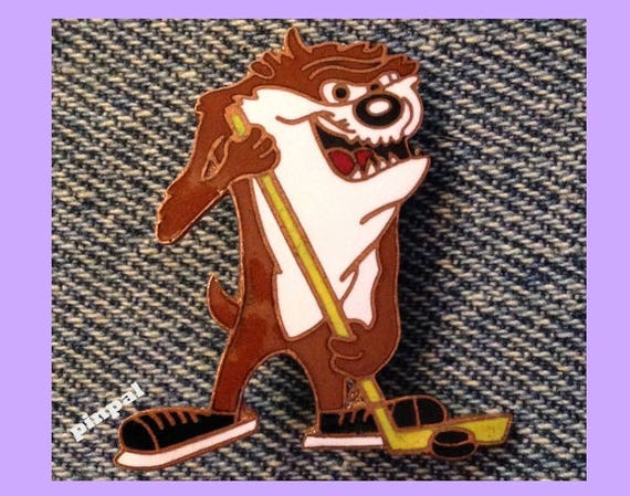 Tasmanian Devil Brooch Pin ~ Cloisonne ~ TAZ ~ Ice Hockey ~ WB