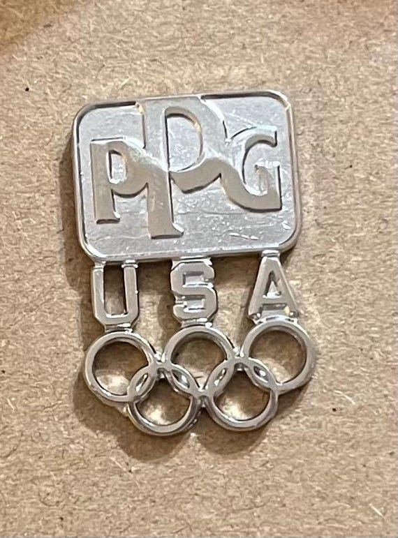 PPG 1992 Olympic Vintage Pin ~ USA 5 Rings Cutout ~ Pittsburgh