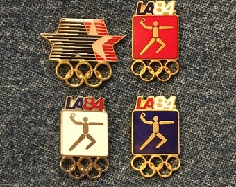 Handball Olympic Pin Badge ~ Set of 4 ~ Pictogram ~ 1984 Los Angeles ~ LA ~ vintage cloisonne