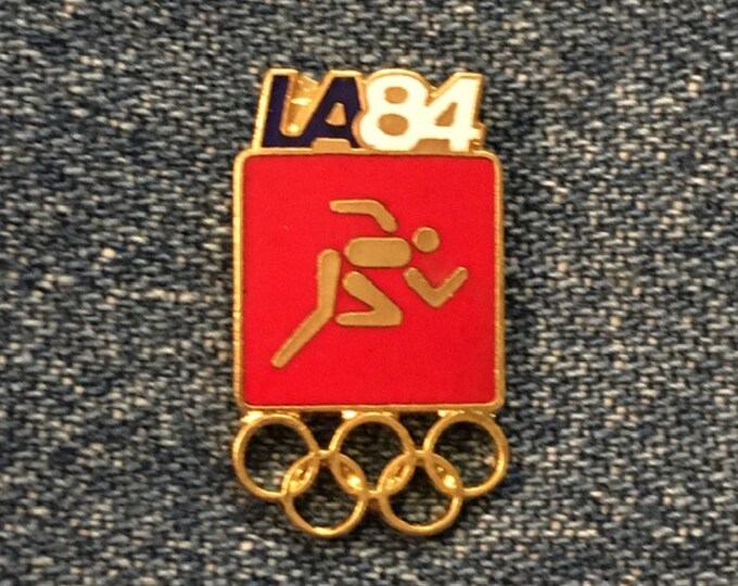 Track & Field Olympic Pin ~ 1984 Los Angeles ~ LA ~ Red ~ Pictogram ~ Cloisonné ~ small size version