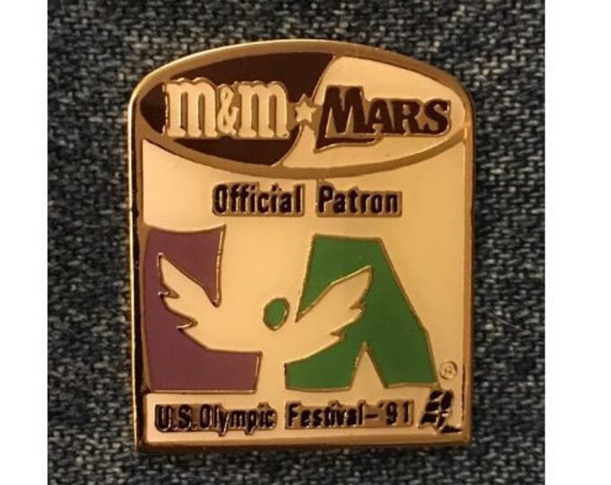 M & M Lapel Pin Badge ~ 1991 U.S. Olympic Festival ~ Los Angeles ~ Official Patron