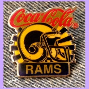 Los Angeles Rams Brooch Pin ~ NFL ~ Football ~ 80&#39;s vintage ~ Coca Cola ~ Coke