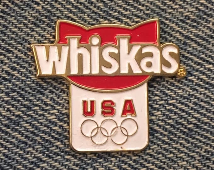 Vintage Cat 1992 Olympic Lapel Pin ~ USA Team Sponsor ~ Whiskas