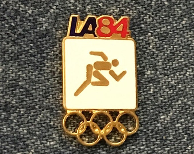 Track & Field Olympic Pin ~ 1984 Los Angeles ~ LA ~ White ~ Pictogram ~ Cloisonné ~ small size version