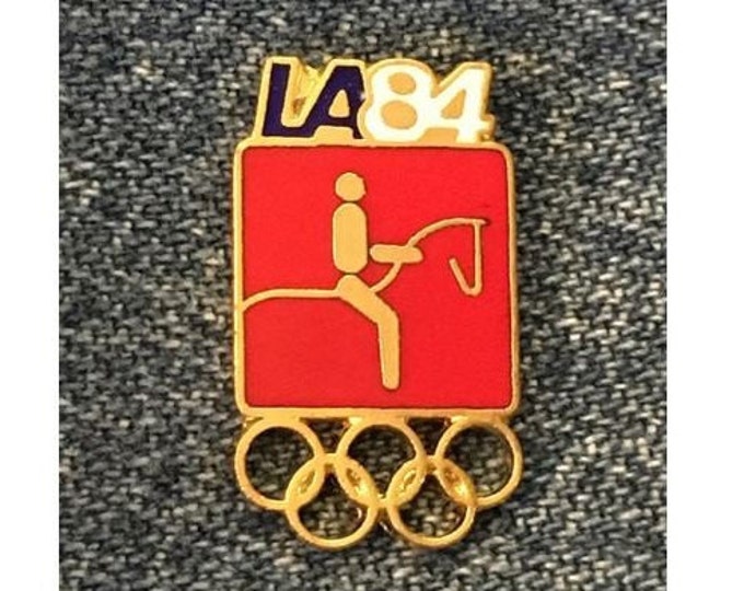 Equestrian Olympic Pin ~ 1984 Los Angeles ~ LA ~ Red ~ Pictogram ~ Cloisonné ~ small size version