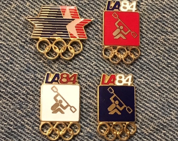 Canoe ~ Kayak Olympic Pin Badge ~ Set of 4 ~ Pictogram ~ 1984 Los Angeles ~ LA ~ vintage cloisonne