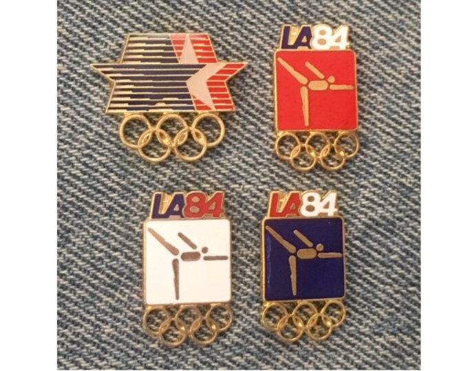 Gymnastics Olympic Pin Badge ~ Set of 4 ~ Pictogram ~ 1984 Los Angeles ~ LA ~ vintage cloisonne