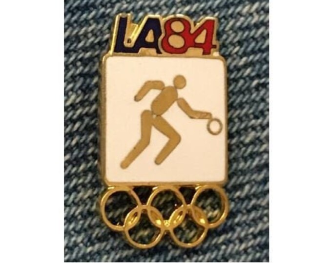 Basketball Olympic Pin ~ 1984 Los Angeles ~ LA ~ White ~ Pictogram ~ Cloisonné ~ small size version