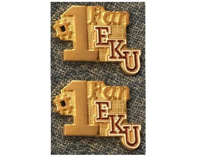 EKU ~ Eastern Kentucky University ~ #1 Fan Lapel Pin ~ Set of 2 ~ NCAA ~ College Football ~ 80's vintage