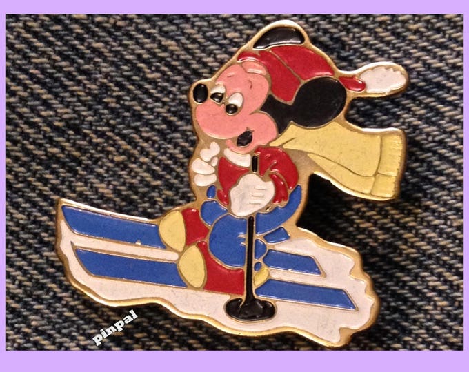 Mickey Mouse Skiing Brooch Pin ~ Walt Disney Productions ~ 80's vintage