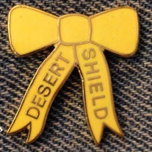 Desert Shield Yellow Ribbon Lapel Pin ~ 1990 Vintage Cloisonne