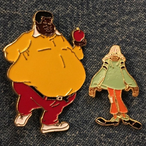 Fat Albert & Dumb Donald-brochespelden ~ Set van 2 ~ vintage jaren 80 ~ van Junkyard Gang Collector-set