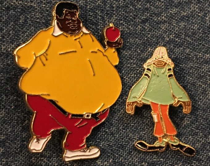 Fat Albert & Dumb Donald Brooch Pins ~ Set of 2 ~ 80's Vintage ~ from Junkyard Gang Collector Set