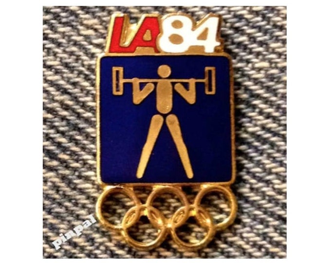 Weightlifting Olympic Pin ~ 1984 Los Angeles ~ LA ~ Blue ~ Pictogram ~ Cloisonné ~ small size version