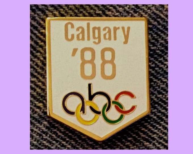 Calgary 1988 Olympic Media Brooch Pin ~ abc TV Network Sponsor ~ White