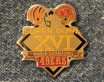 San Francisco 49ers Lapel Pin ~ Super Bowl 16 ~XVI ~ World Champions ~ NFL ~ Football ~ Issued 1988 by Peter David Inc.