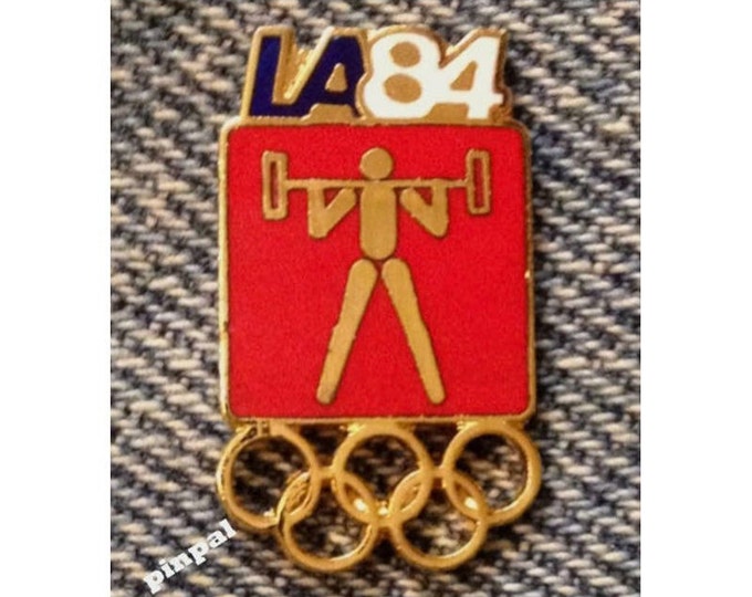 Weightlifting Olympic Pin ~ 1984 Los Angeles ~ LA ~ Red ~ Pictogram ~ Cloisonné ~ small size version