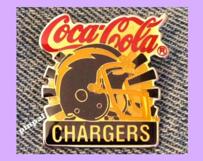 San Diego Charger Brooch Pin ~ NFL ~ Football ~ 80's vintage ~ Coca Cola ~ Coke