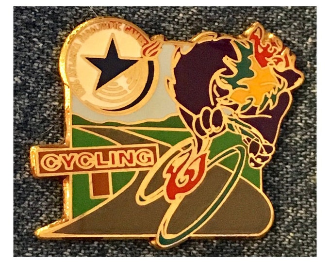 Mascot Blaze ~ 1996 Paralympic Lapel Pin ~ Cycling ~ Summer Games ~ Cloisonne by HoHo NYC