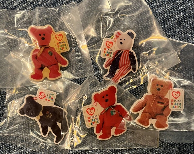 Lot of 5 McDonald's Ty Teenie Beanie Babies Crew Pin Collection ~ Bears ~ 2000 Vintage