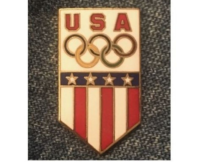 1994 - 1996 Olympic Lapel Pin ~ USA Team Shield ~ 5 Rings ~ Stars & Stripes by HoHo NYC