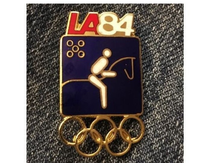 Modern Pentathon Olympic Pictogram Brooch Pin ~ 1984 Los Angeles Summer Games ~ LA  84 ~ Cloisonné