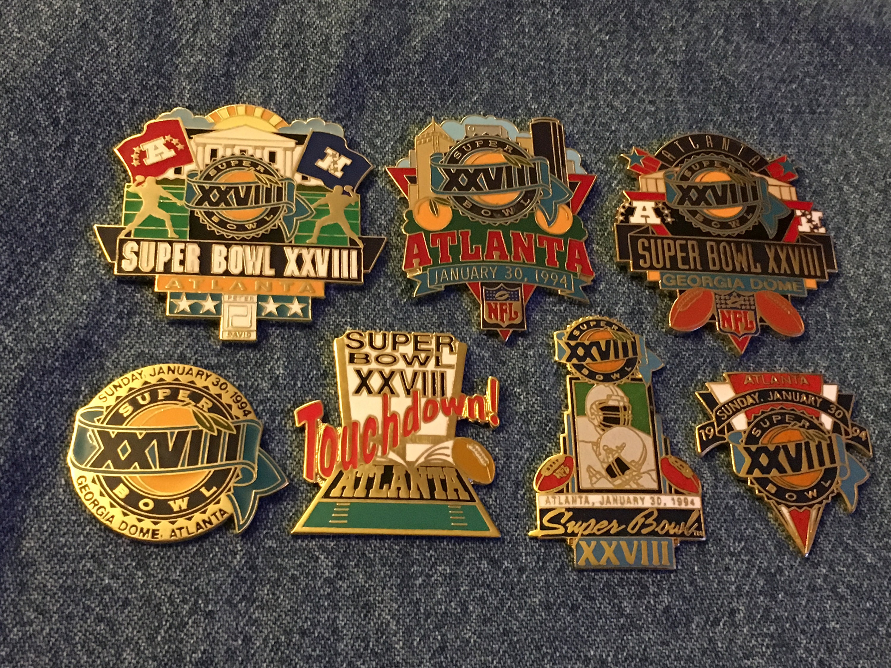 Super Bowl XXVIII Pin Collection of 7 Pins Cowboys and Bills in