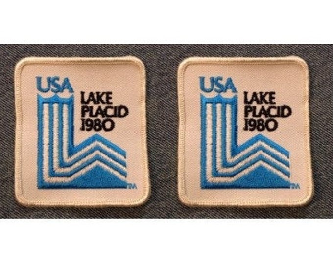 Set of Two ~ 1980 Lake Placid Winter Olympic Vintage Sew-On Embroidery Patch