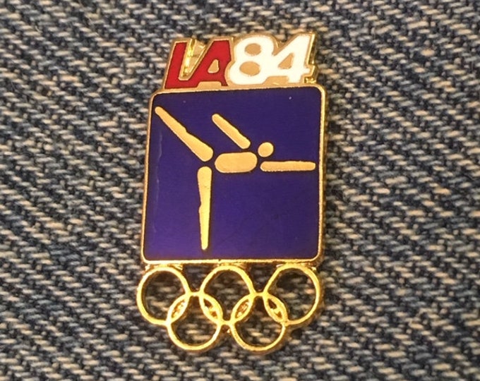 Gymnastics Olympic Pin ~ 1984 Los Angeles ~ LA ~ Blue ~ Pictogram ~ Cloisonné ~ small size version